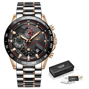 LIGE 2019 New Fashion Mens Watches with Stainless Steel Top Brand Luxury Sports Chronograph Quartz Watch Men Relogio Masculino