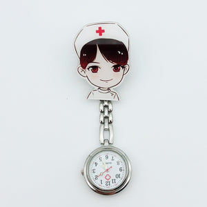 Fashion beautiful flower 3D cartoon animal girls ladies women nurse watches unisex doctor medical FOB pocket hang clip watches