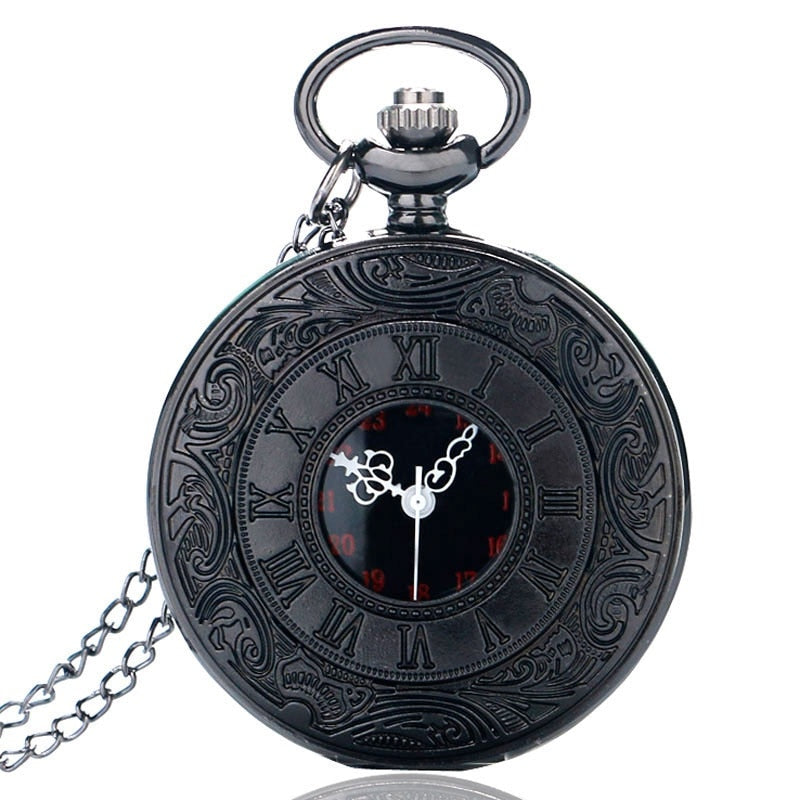 Antique Style Roman Numerals Pocket Watch Men Women Black Hollow Case Quartz Steampunk Vintage Pendant Necklace Gift cep saati