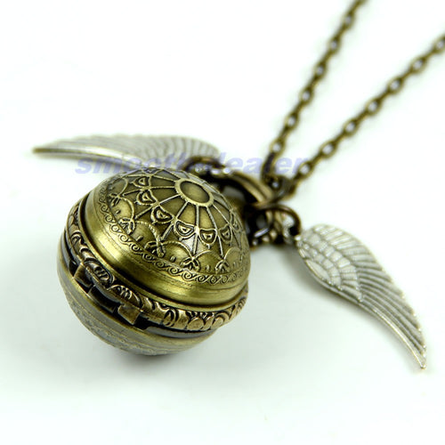 Antique Vintage Spider Web Ball Wing Necklace Pendant Quartz Pocket Watch Gift