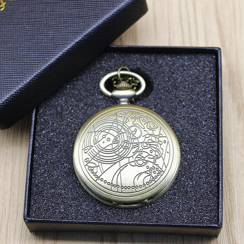 Brand Vintage Bronze Doctor Who Quartz Pocket Watch Best Gift Necklace Pendant Steampunk Watch Sets#121302