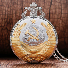 Load image into Gallery viewer, Retro USSR Soviet Badges Sickle Hammer Style Quartz Pocket Watch CCCP Russia Emblem Communism Unisex Necklace Chain Hours Clock