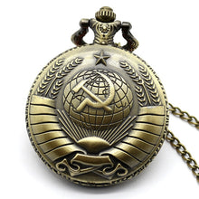 Load image into Gallery viewer, Retro USSR Soviet Badges Sickle Hammer Style Quartz Pocket Watch CCCP Russia Emblem Communism Unisex Necklace Chain Hours Clock