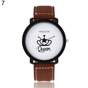 Couple Watch Queen King Crown Fuax Leather Quartz Analog Wrist Watches Chronograph 2018women men