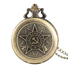 Load image into Gallery viewer, Retro USSR Soviet Badges Sickle Hammer Style Quartz Pocket Watch CCCP Russia Emblem Communism Unisex Necklace Chain Hours Clock