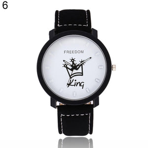 Newest Couple Queen King Crown Fuax Leather Quartz Analog Wrist Watch Chronograph 2017 Wom reloj mujer