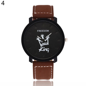 Newest Couple Queen King Crown Fuax Leather Quartz Analog Wrist Watch Chronograph 2017 Wom reloj mujer