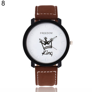 Newest Couple Queen King Crown Fuax Leather Quartz Analog Wrist Watch Chronograph 2017 Wom reloj mujer