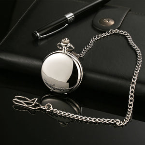 Personalized Retro Smooth Men Black Pocket Watch Silver Polish Quartz Fob Pocket Watches Pendant with Chain Custom Engraved Gift